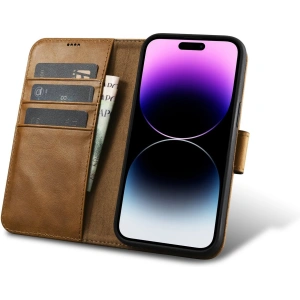 Kup Etui iCarer Oil Wax Wallet Anti-RFID 2in1 Apple iPhone 14 Pro světle hnědá - ICR444 - {ean13} - Sklep Home Screen
