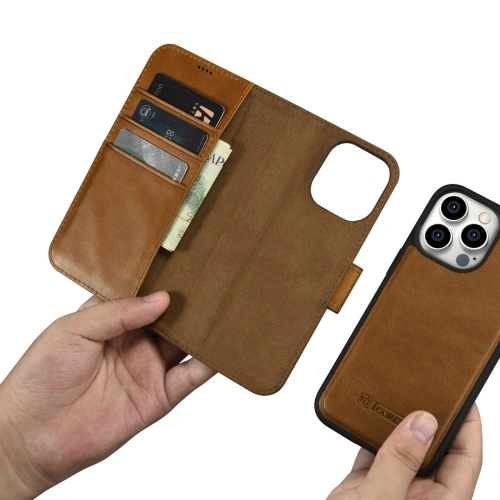 Kup Etui iCarer Oil Wax Wallet Anti-RFID 2in1 Apple iPhone 14 Pro světle hnědá - ICR444 - {ean13} - Sklep Home Screen