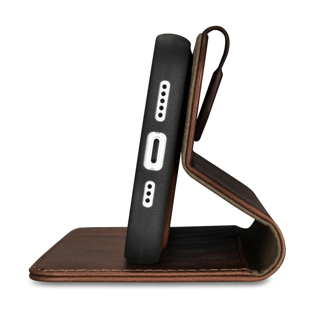 Etui iCarer Oil Wax Wallet Anti-RFID 2in1 Apple iPhone 14 Plus / 15 Plus brązowy