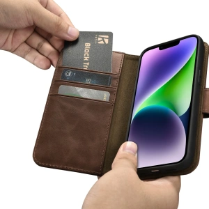 Kup Etui iCarer Oil Wax Wallet Anti-RFID 2in1 Apple iPhone 14 Plus / 15 Plus hnědá - ICR446 - {ean13} - Sklep Home Screen