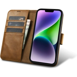 Kup Etui iCarer Oil Wax Wallet Anti-RFID 2in1 Apple iPhone 14 Plus / 15 Plus světle hnědá - ICR448 - {ean13} - Sklep Home Screen