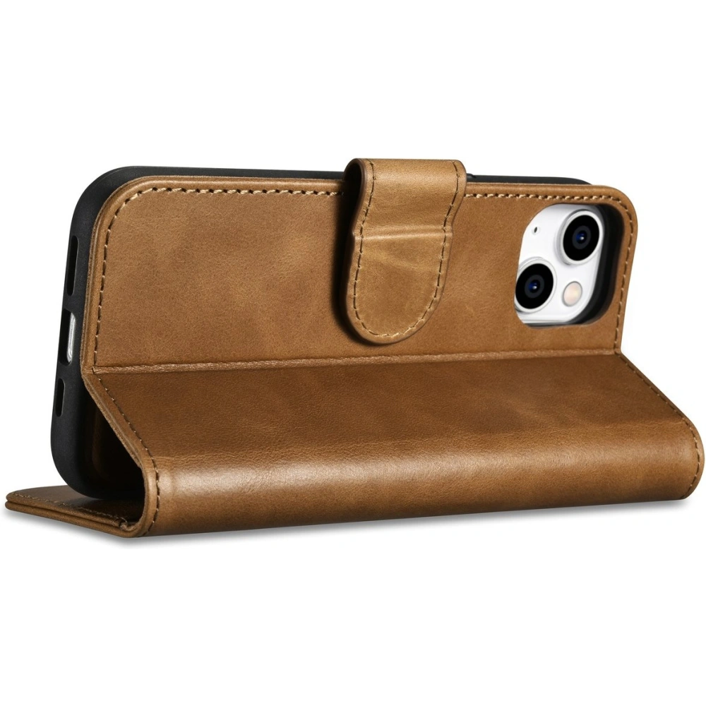 Etui iCarer Oil Wax Wallet Anti-RFID 2in1 Apple iPhone 14 Plus / 15 Plus jasnobrązowy