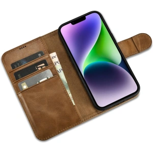 Kup Etui iCarer Oil Wax Wallet Anti-RFID 2in1 Apple iPhone 14 Plus / 15 Plus jasnobrązowy - ICR448 - {ean13} - Sklep Home Screen