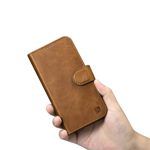 Kup Husă iCarer Oil Wax Wallet Anti-RFID 2în1 pentru Apple iPhone 14 Plus / 15 Plus maro deschis - ICR448 - {ean13} - Sklep Home Screen