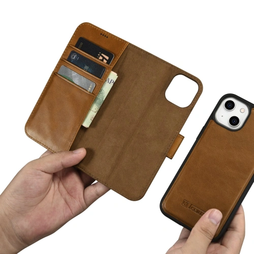 Kup Husă iCarer Oil Wax Wallet Anti-RFID 2în1 pentru Apple iPhone 14 Plus / 15 Plus maro deschis - ICR448 - {ean13} - Sklep Home Screen