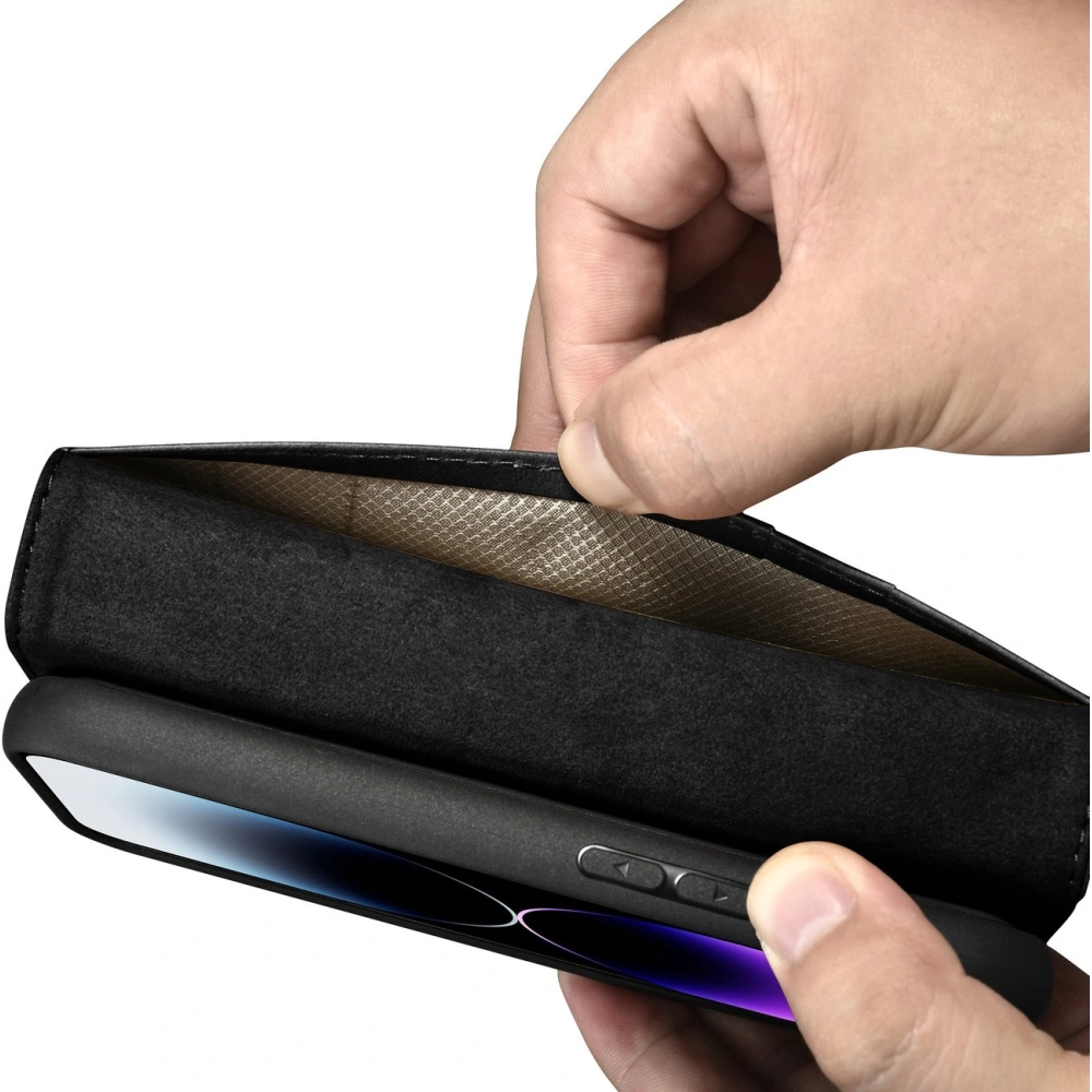 Etui iCarer Oil Wax Wallet Anti-RFID 2in1 Apple iPhone 14 Pro Max czarny