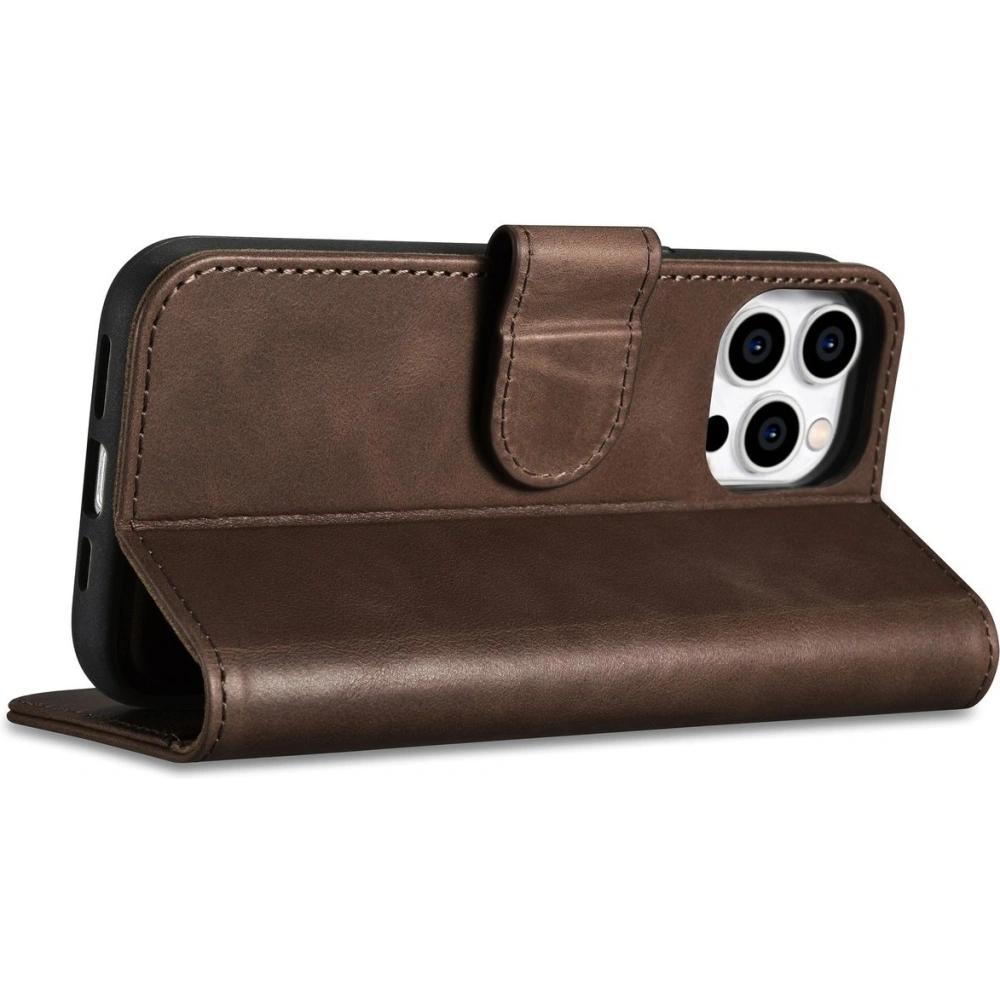 Etui iCarer Oil Wax Wallet Anti-RFID 2in1 Apple iPhone 14 Pro Max brązowy