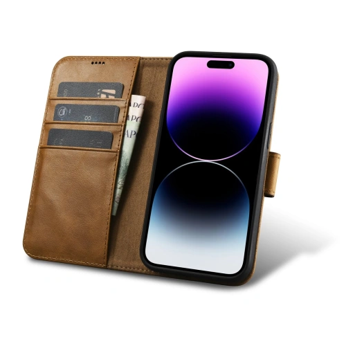 Kup Etui iCarer Oil Wax Wallet Anti-RFID 2in1 Apple iPhone 14 Pro Max jasně hnědý - ICR452 - {ean13} - Sklep Home Screen