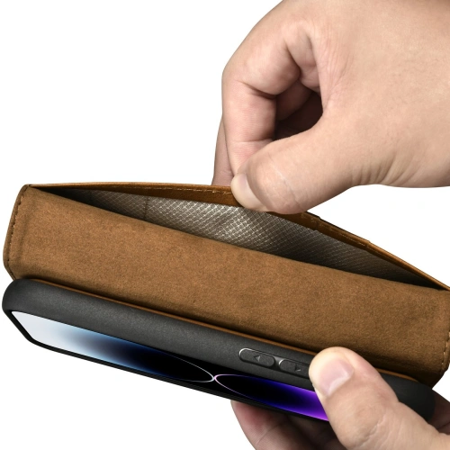 Kup Etui iCarer Oil Wax Wallet Anti-RFID 2in1 Apple iPhone 14 Pro Max jasně hnědý - ICR452 - {ean13} - Sklep Home Screen