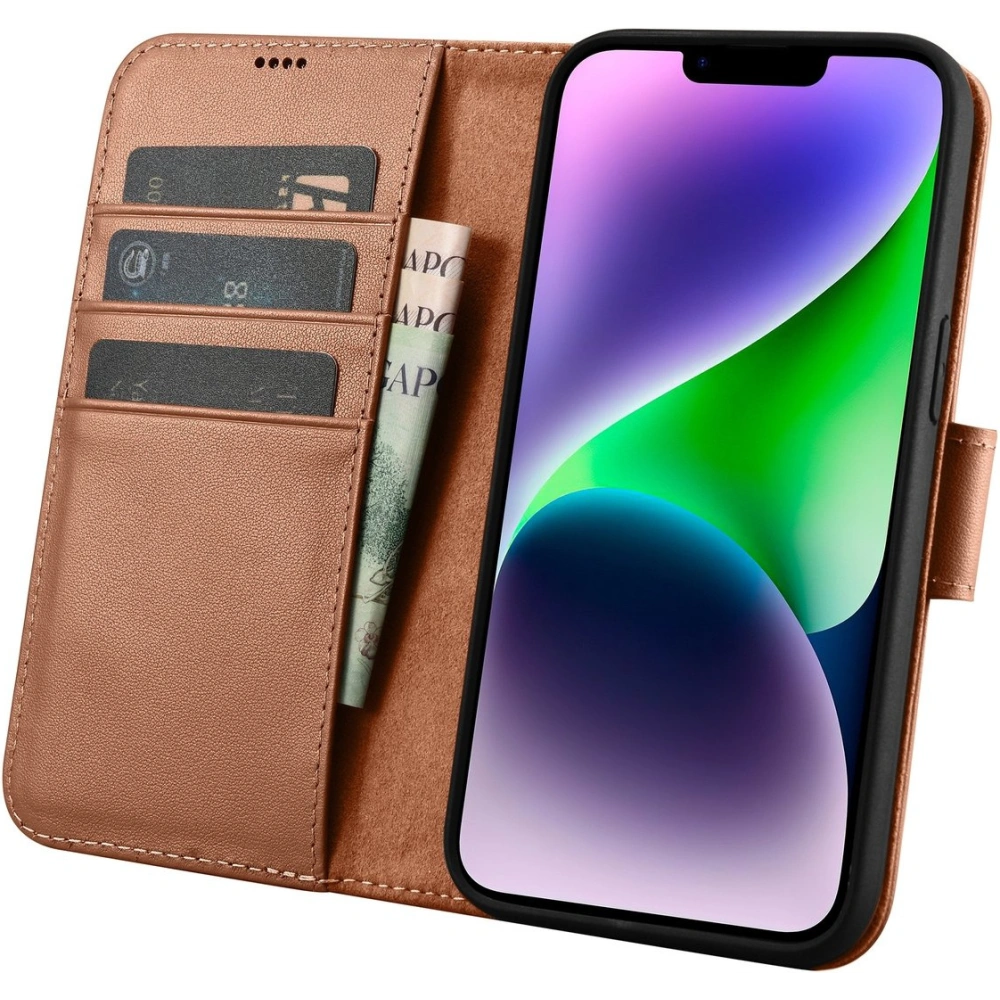 Etui iCarer Wallet Anti-RFID 2in1 Apple iPhone 14 brązowy