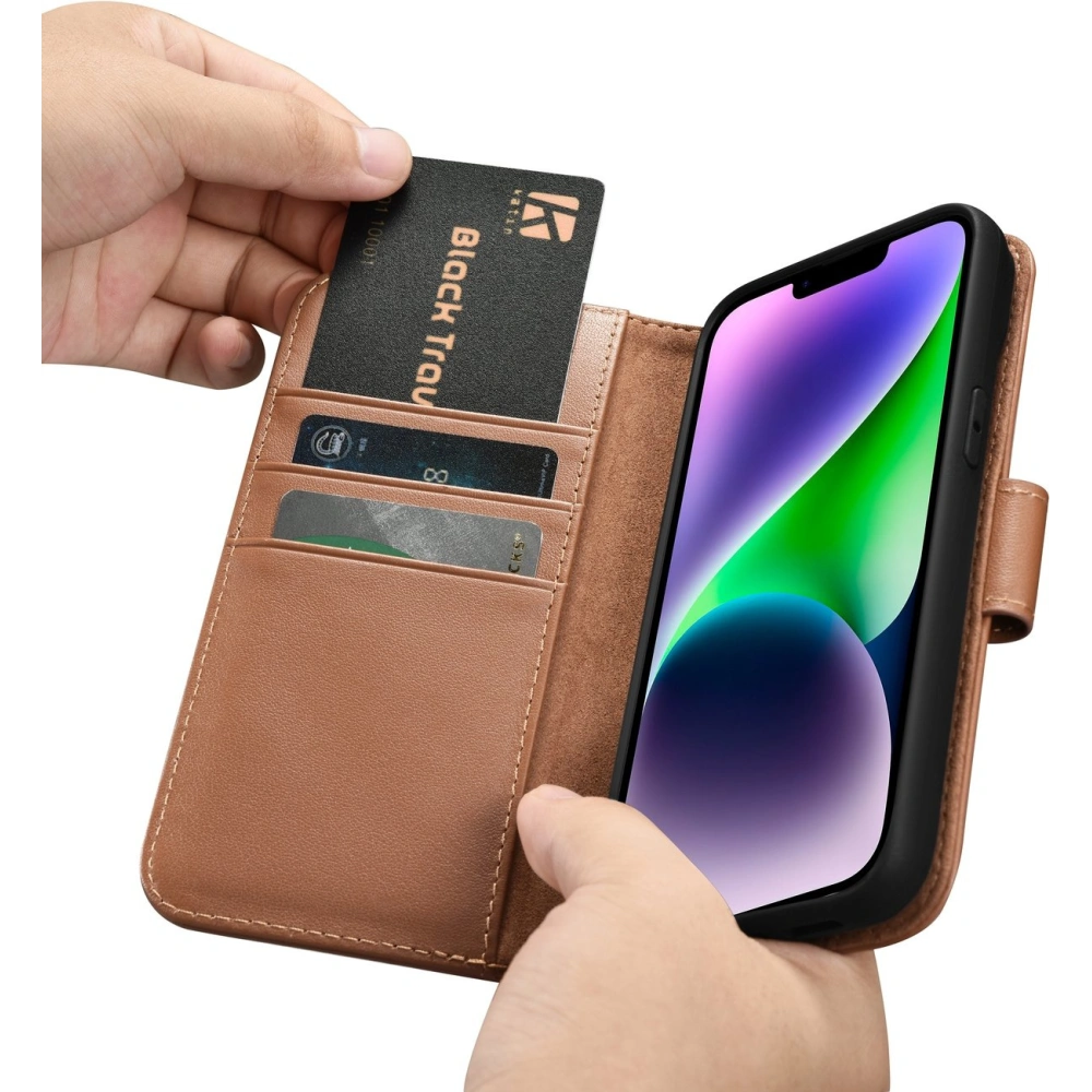 Etui iCarer Wallet Anti-RFID 2in1 Apple iPhone 14 brązowy