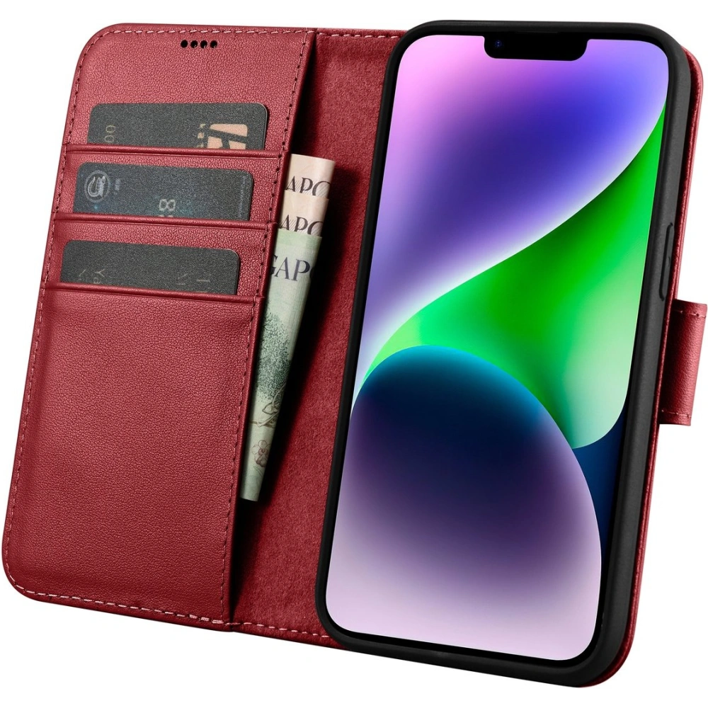Etui iCarer Wallet Anti-RFID 2in1 Apple iPhone 14 czerwony