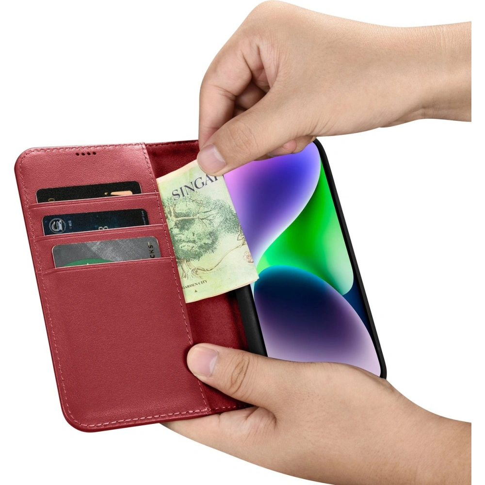 Etui iCarer Wallet Anti-RFID 2in1 Apple iPhone 14 czerwony