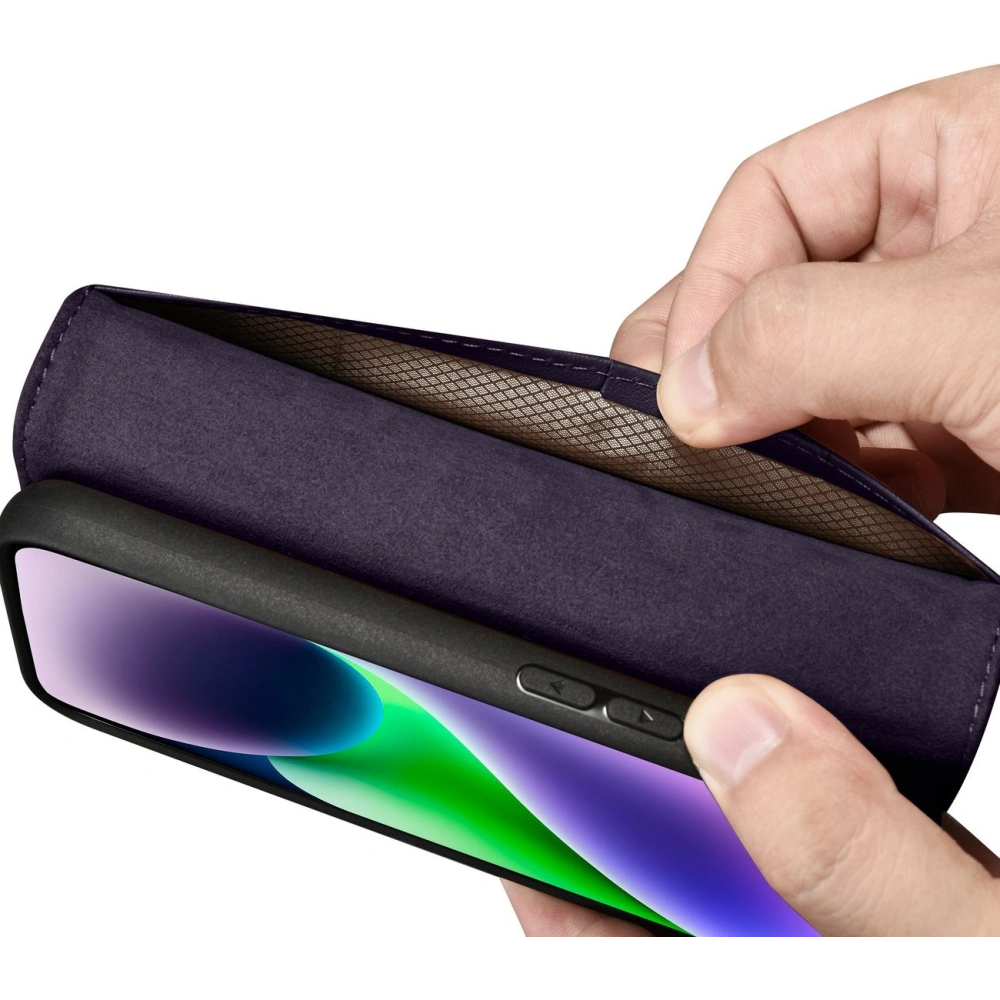 Etui iCarer Wallet Anti-RFID 2in1 Apple iPhone 14 ciemnofioletowy