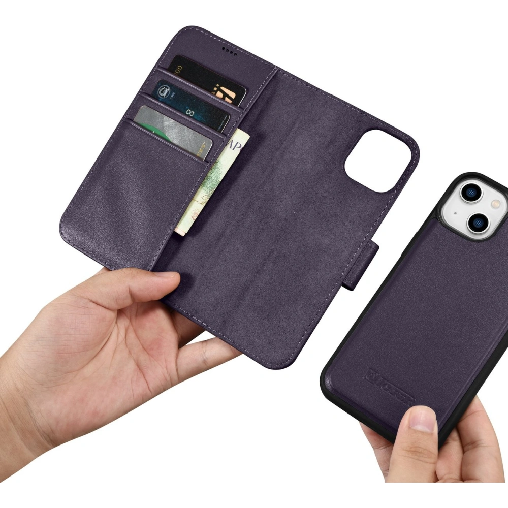 Etui iCarer Wallet Anti-RFID 2in1 Apple iPhone 14 ciemnofioletowy