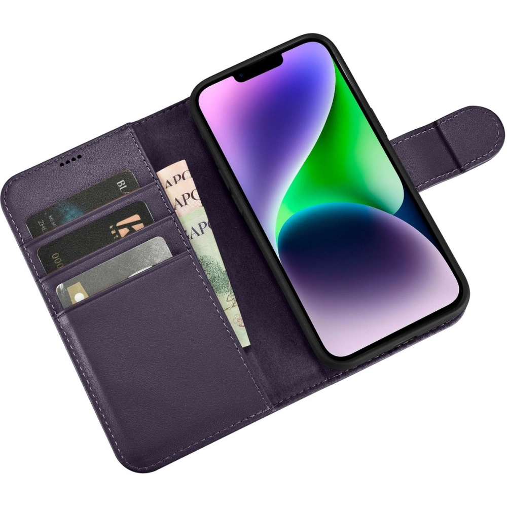 Etui iCarer Wallet Anti-RFID 2in1 Apple iPhone 14 ciemnofioletowy
