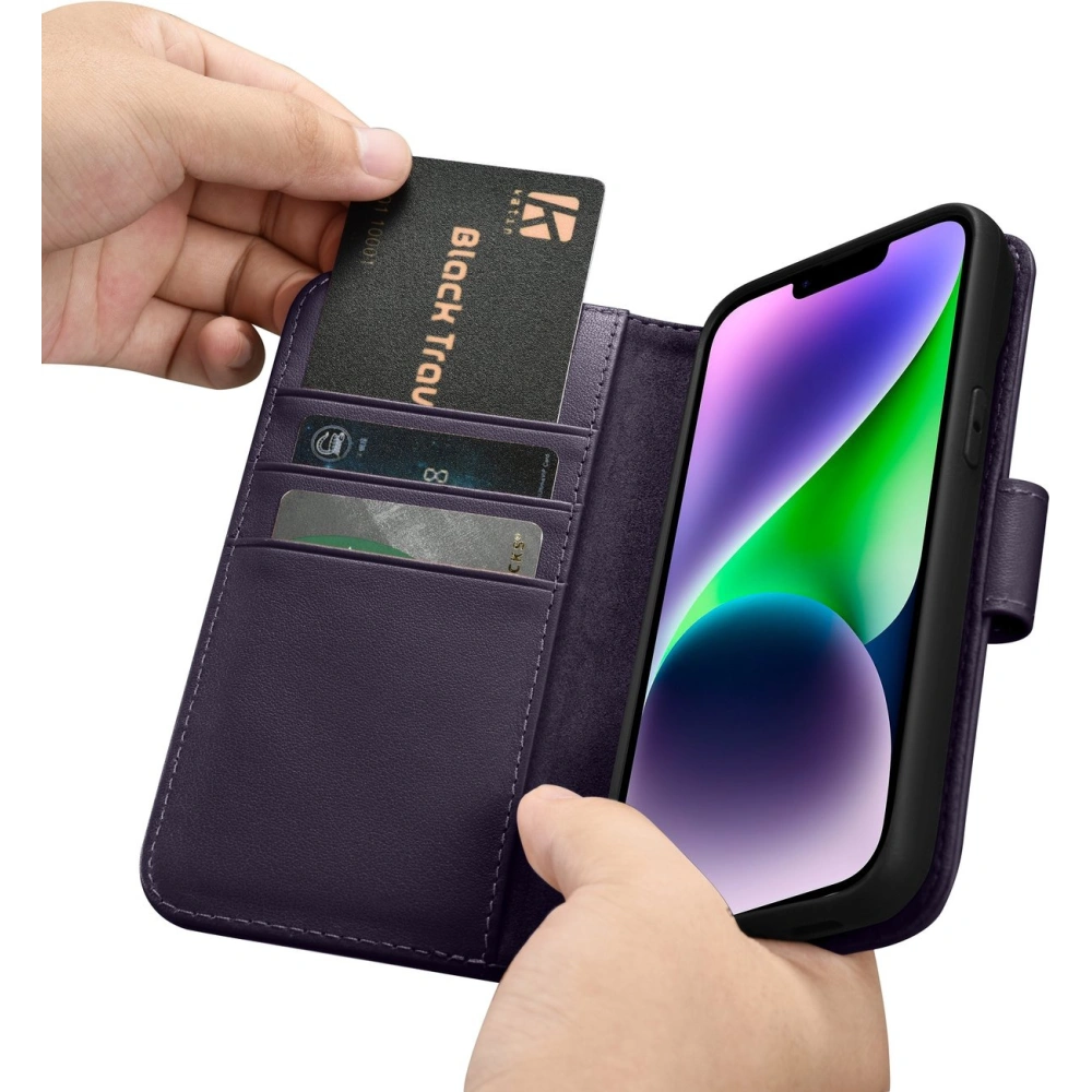 Etui iCarer Wallet Anti-RFID 2in1 Apple iPhone 14 ciemnofioletowy