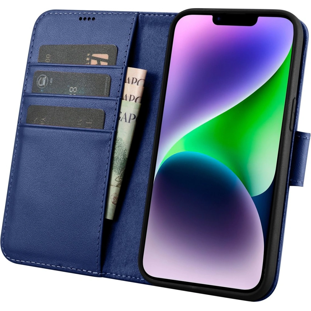 Etui iCarer Wallet Anti-RFID 2in1 Apple iPhone 14 niebieski