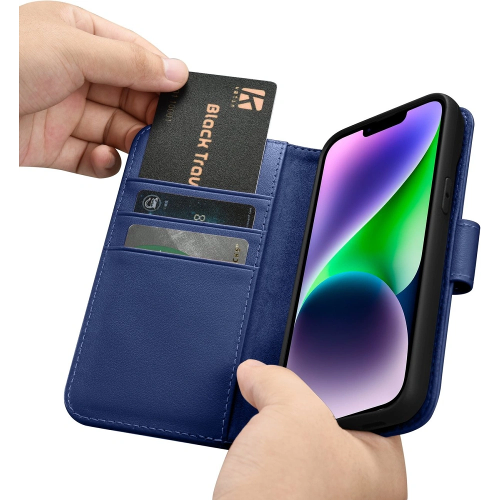 Etui iCarer Wallet Anti-RFID 2in1 Apple iPhone 14 niebieski