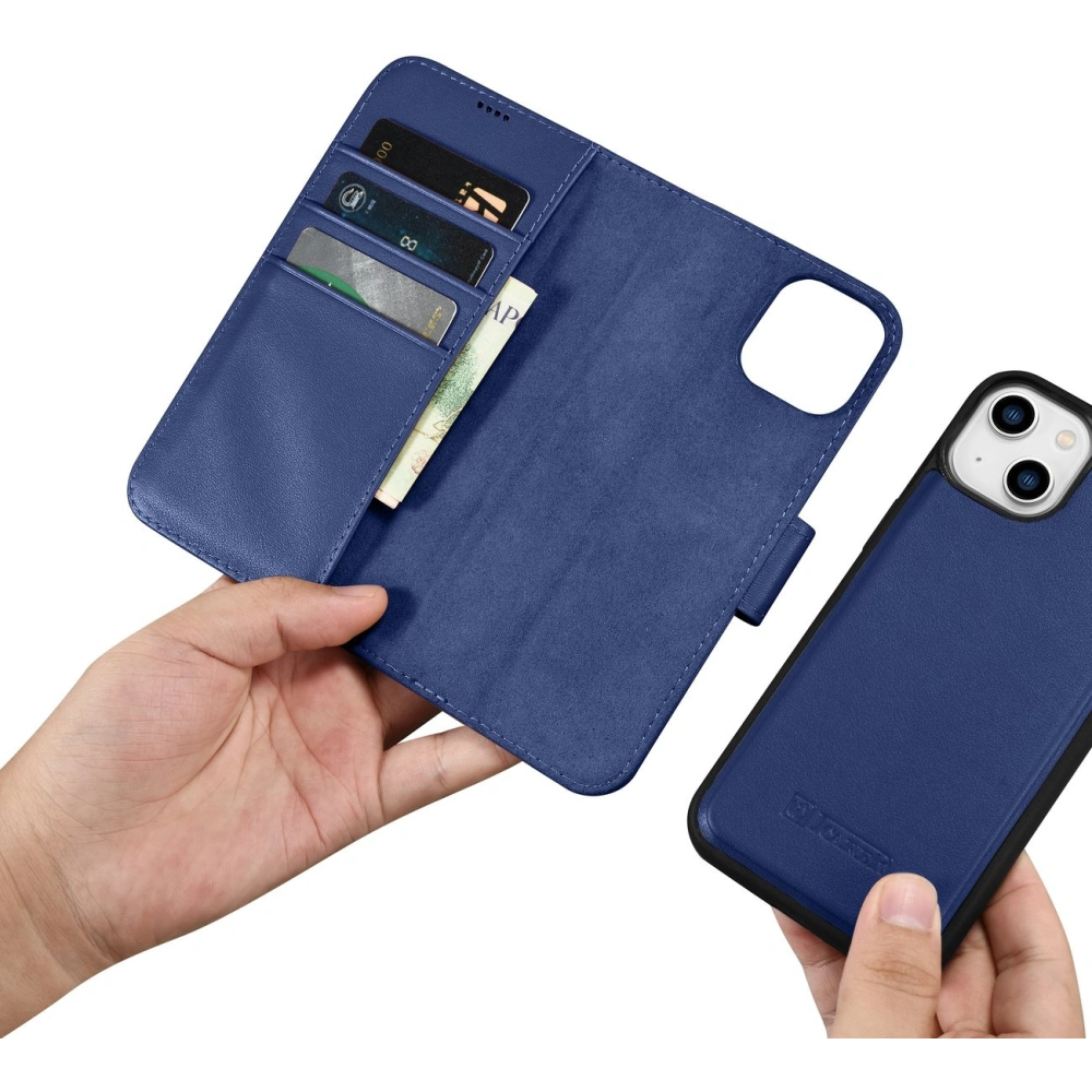 Etui iCarer Wallet Anti-RFID 2in1 Apple iPhone 14 niebieski