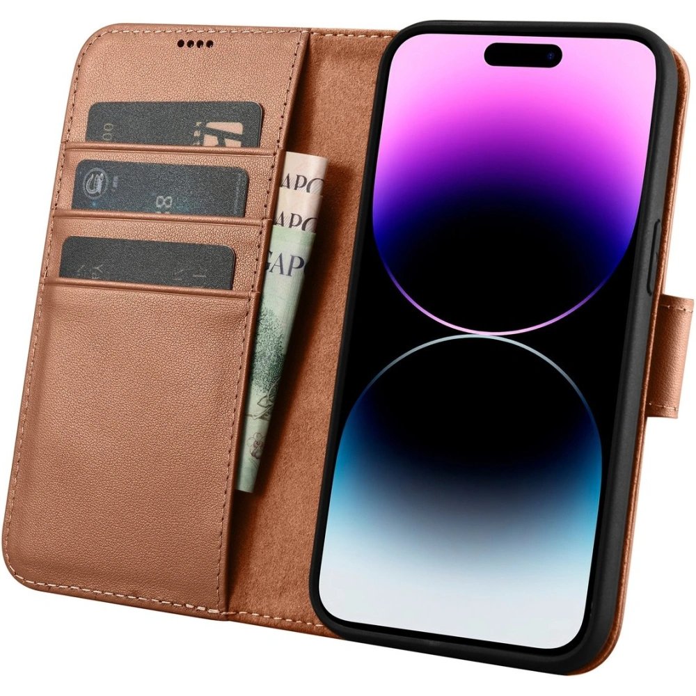 Etui iCarer Wallet Anti-RFID 2in1 Apple iPhone 14 Pro brązowy