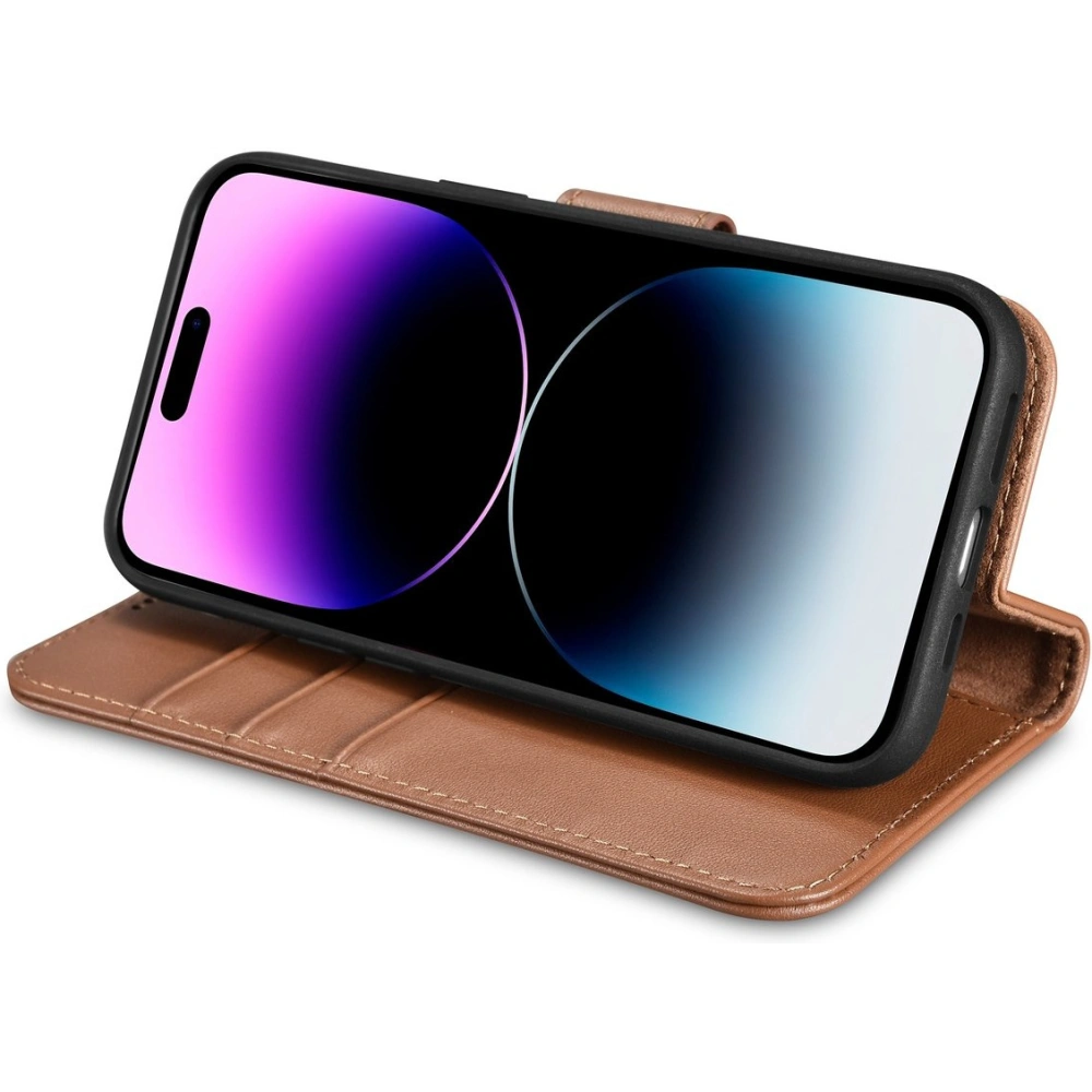 Etui iCarer Wallet Anti-RFID 2in1 Apple iPhone 14 Pro brązowy
