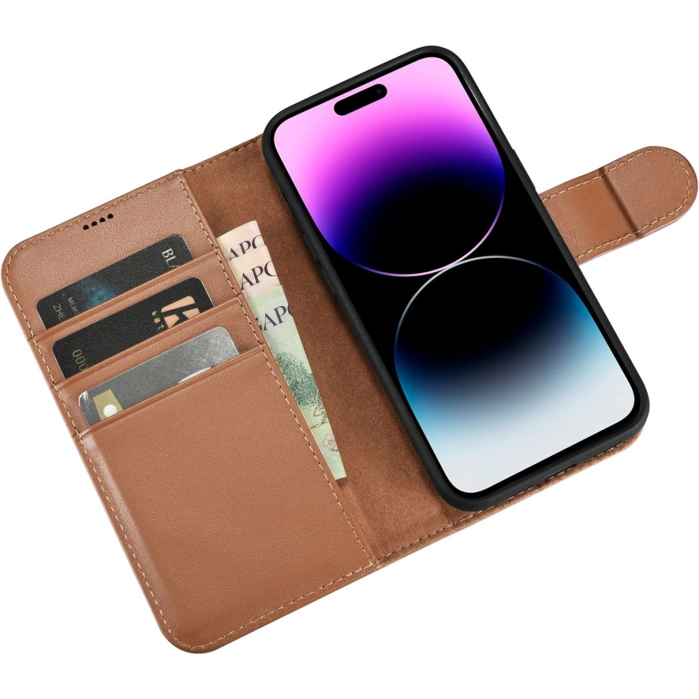 Etui iCarer Wallet Anti-RFID 2in1 Apple iPhone 14 Pro brązowy