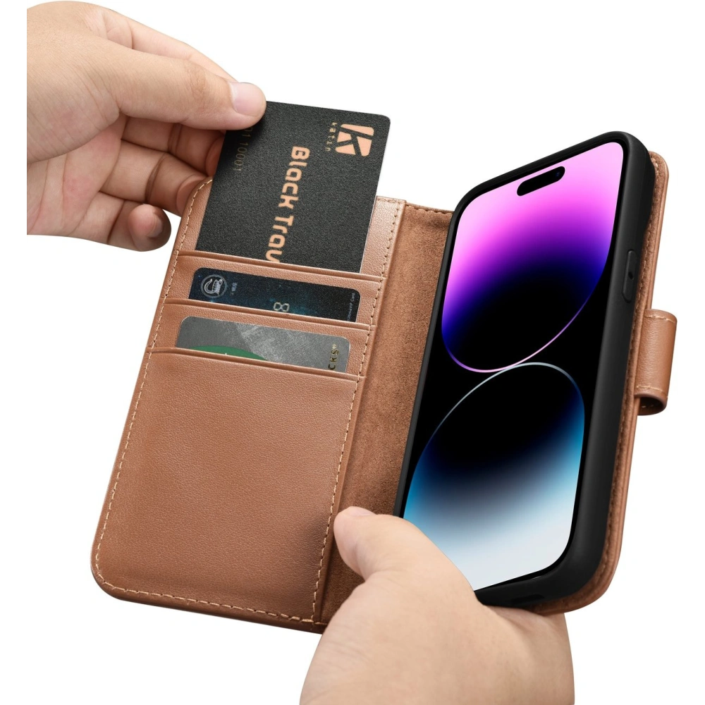 Etui iCarer Wallet Anti-RFID 2in1 Apple iPhone 14 Pro brązowy