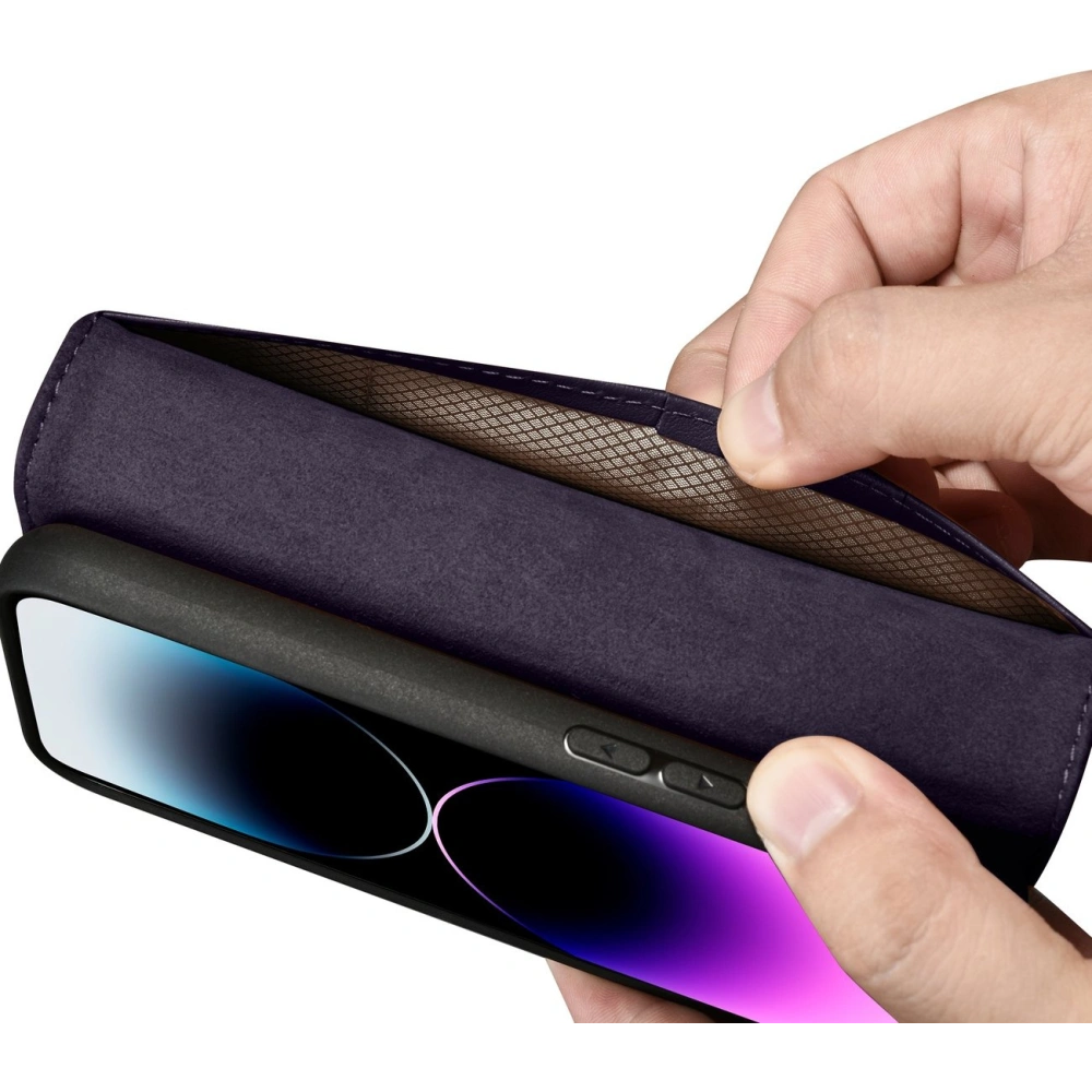 Etui iCarer Wallet Anti-RFID 2in1 Apple iPhone 14 Pro ciemnofioletowy