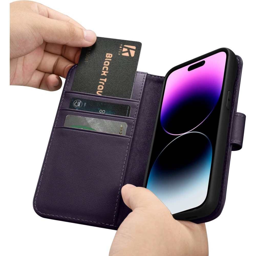 Etui iCarer Wallet Anti-RFID 2in1 Apple iPhone 14 Pro ciemnofioletowy