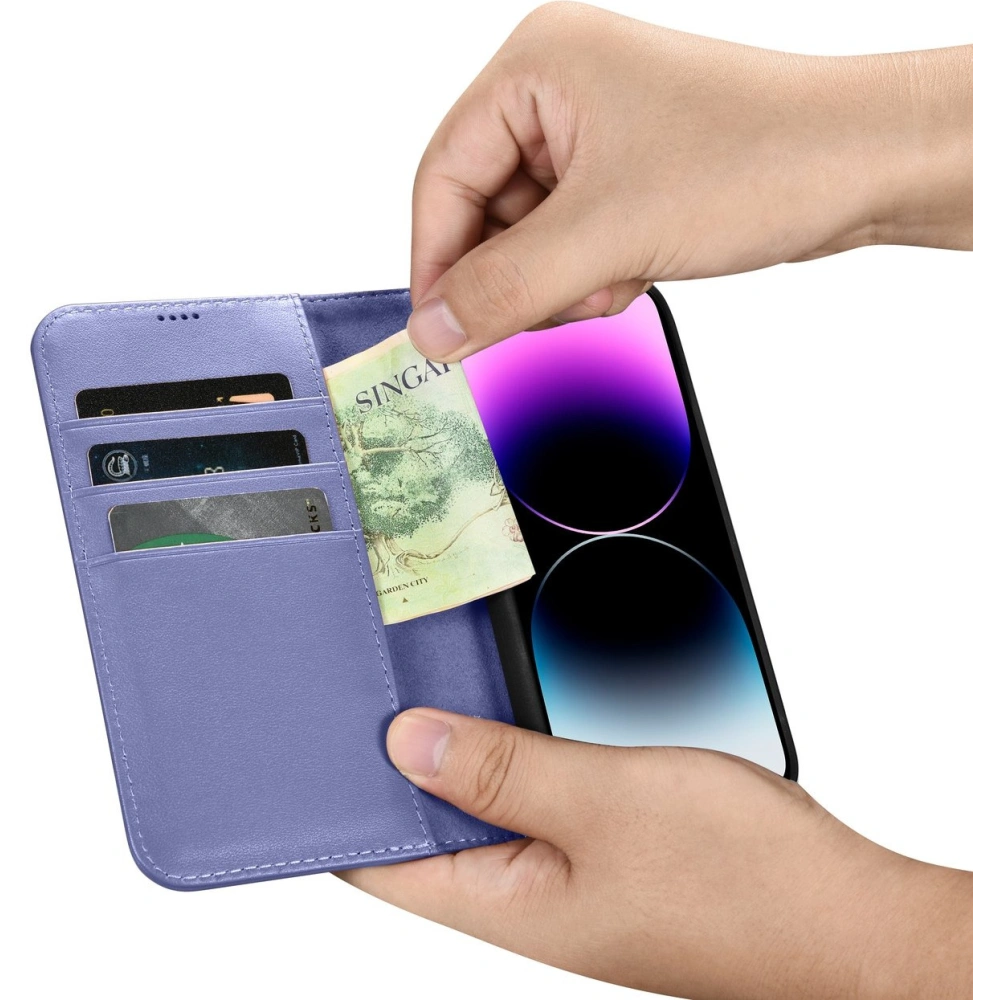 Etui iCarer Wallet Anti-RFID 2in1 Apple iPhone 14 Pro jasnofioletowy