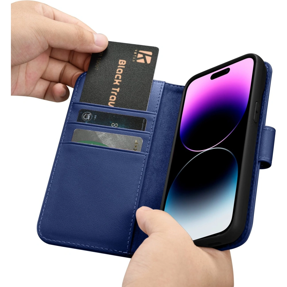 Etui iCarer Wallet Anti-RFID 2in1 Apple iPhone 14 Pro niebieski