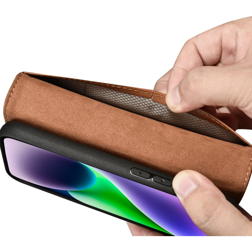Etui iCarer Wallet Anti-RFID 2in1 Apple iPhone 14 Plus / 15 Plus brązowy