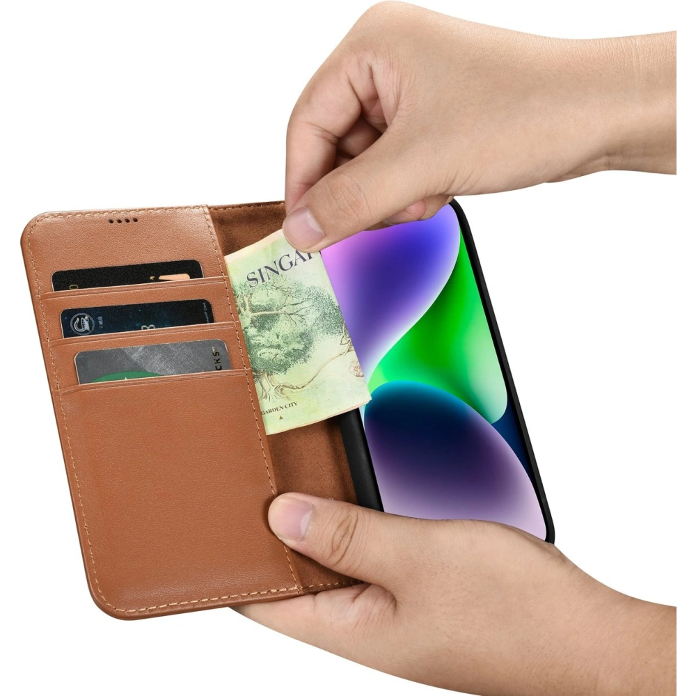 Etui iCarer Wallet Anti-RFID 2in1 Apple iPhone 14 Plus / 15 Plus brązowy