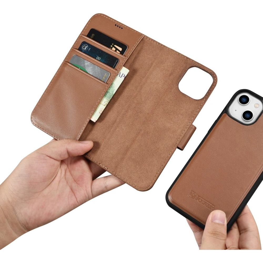 Etui iCarer Wallet Anti-RFID 2in1 Apple iPhone 14 Plus / 15 Plus brązowy