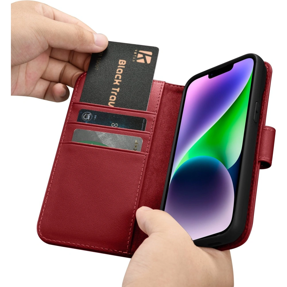Etui iCarer Wallet Anti-RFID 2in1 Apple iPhone 14 Plus / 15 Plus czerwony