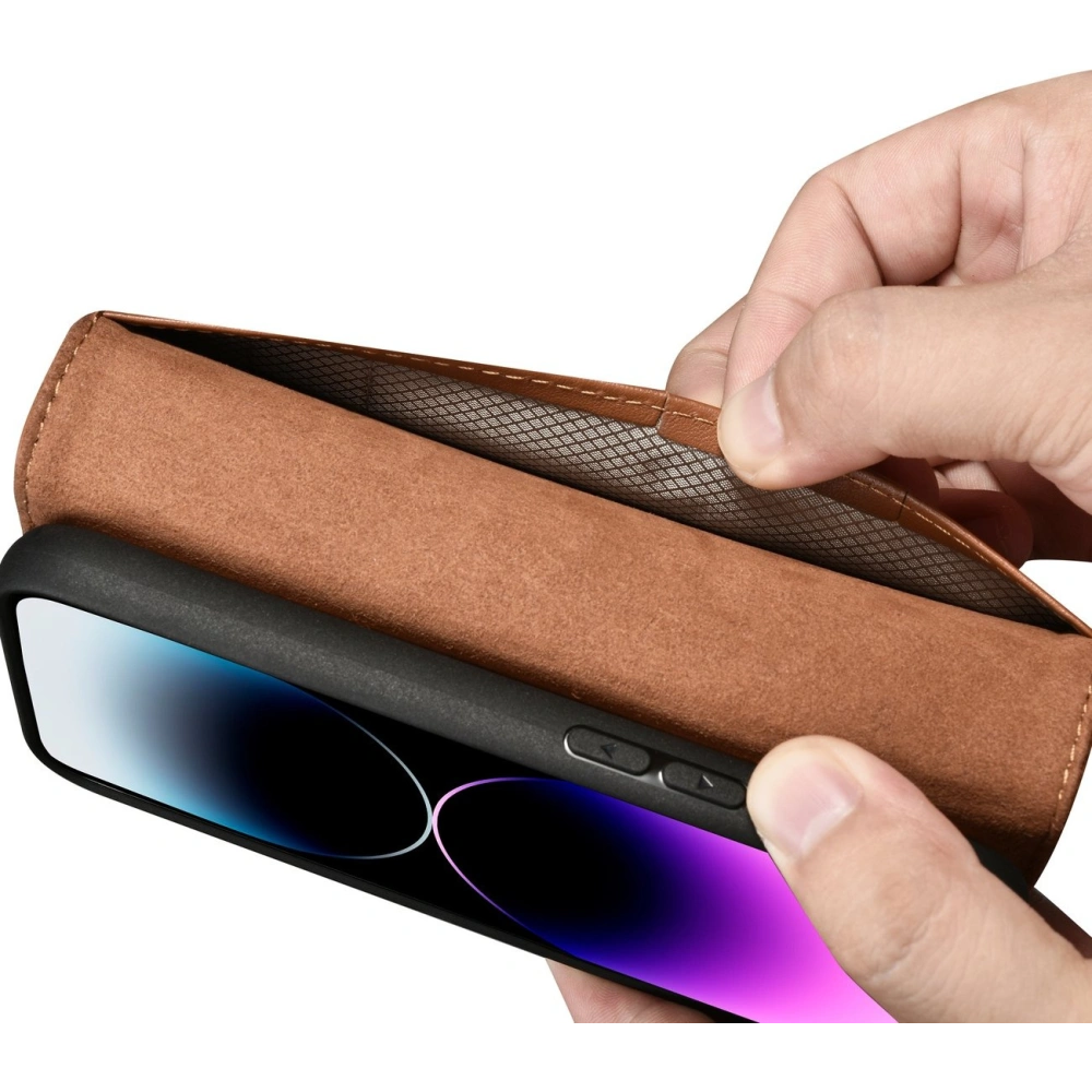 Etui iCarer Wallet Anti-RFID 2in1 Apple iPhone 14 Pro Max brązowy