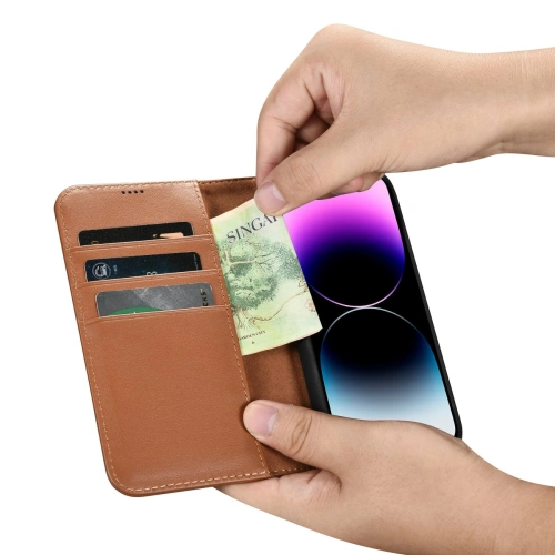 Kup Husă iCarer Wallet Anti-RFID 2în1 Apple iPhone 14 Pro Max maro - ICR472 - {ean13} - Sklep Home Screen