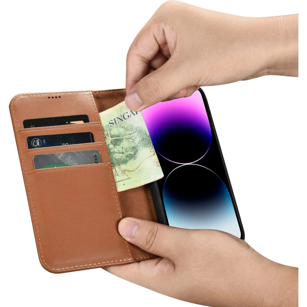 Etui iCarer Wallet Anti-RFID 2in1 Apple iPhone 14 Pro Max brązowy