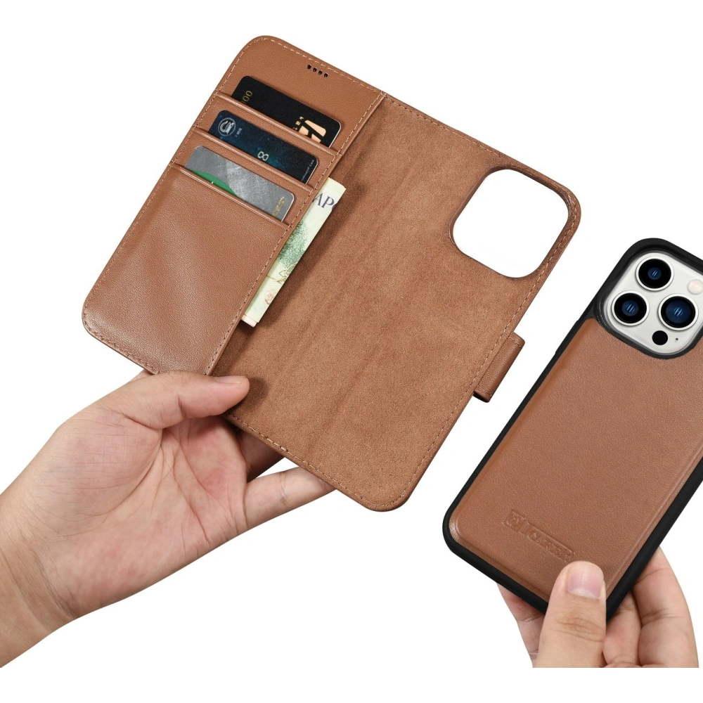 Etui iCarer Wallet Anti-RFID 2in1 Apple iPhone 14 Pro Max brązowy
