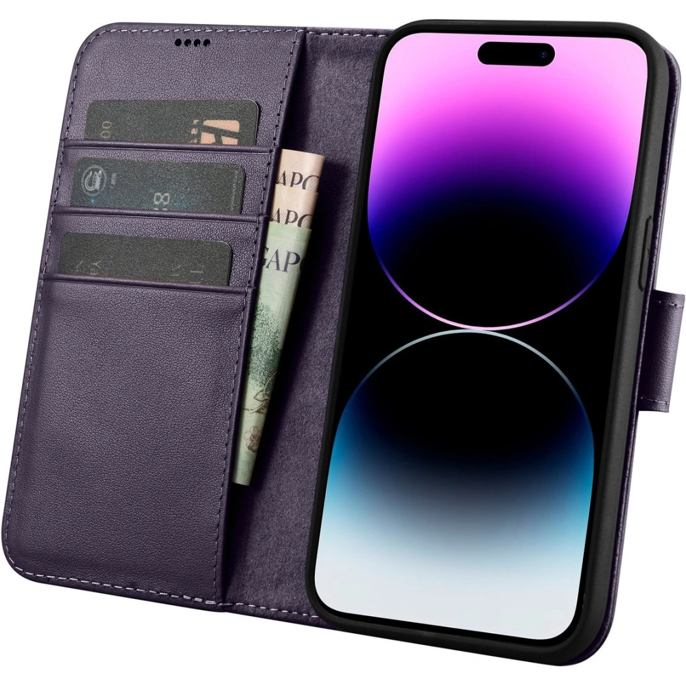 Etui iCarer Wallet Anti-RFID 2in1 Apple iPhone 14 Pro Max ciemnofioletowy