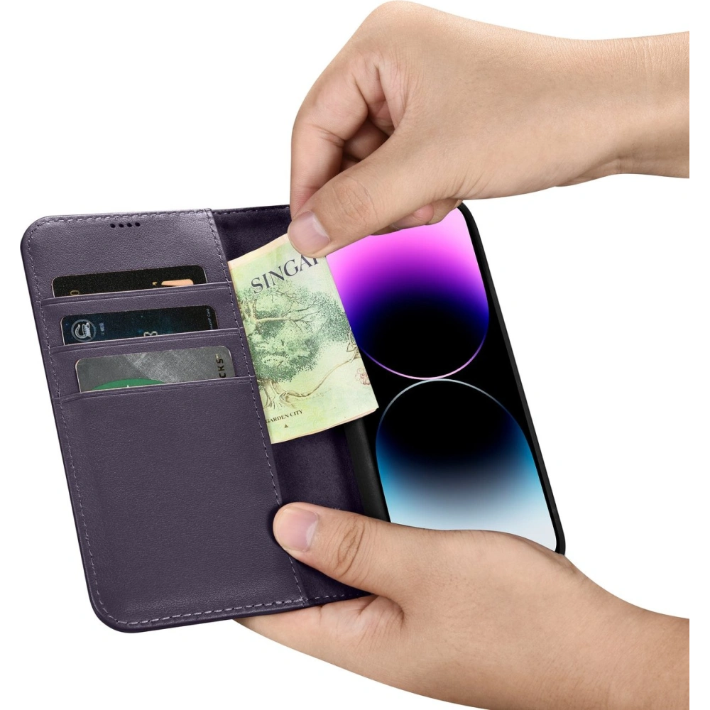 Etui iCarer Wallet Anti-RFID 2in1 Apple iPhone 14 Pro Max ciemnofioletowy