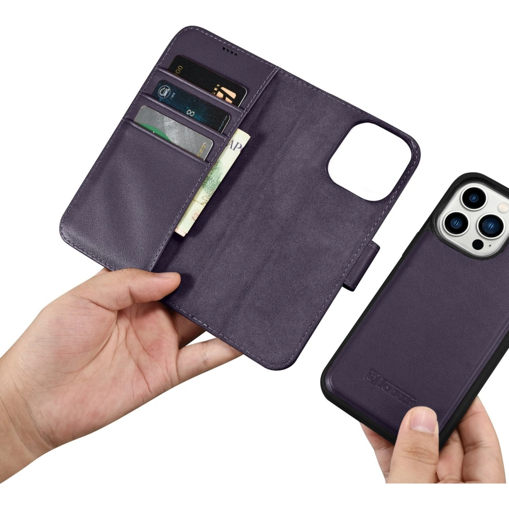 Etui iCarer Wallet Anti-RFID 2in1 Apple iPhone 14 Pro Max ciemnofioletowy