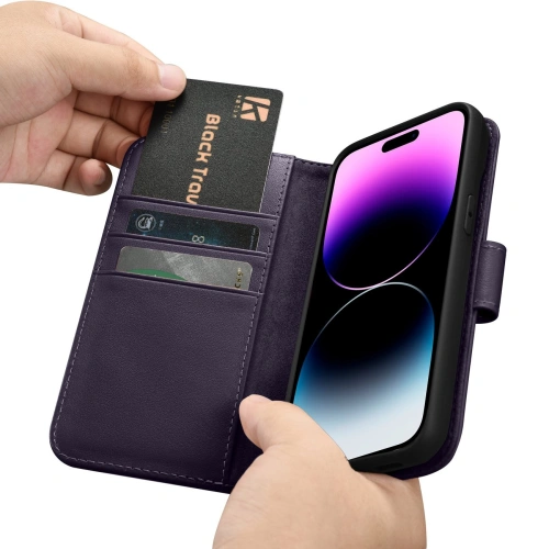 Kup Case iCarer Wallet Anti-RFID 2in1 Apple iPhone 14 Pro Max dunkelviolett - ICR474 - {ean13} - Sklep Home Screen