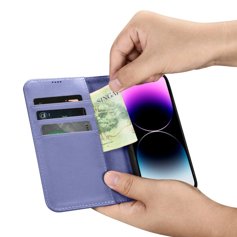 Etui iCarer Wallet Anti-RFID 2in1 Apple iPhone 14 Pro Max jasnofioletowy