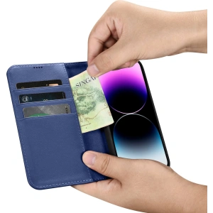 Kup Etui iCarer Wallet Anti-RFID 2in1 Apple iPhone 14 Pro Max modré - ICR476 - {ean13} - Sklep Home Screen