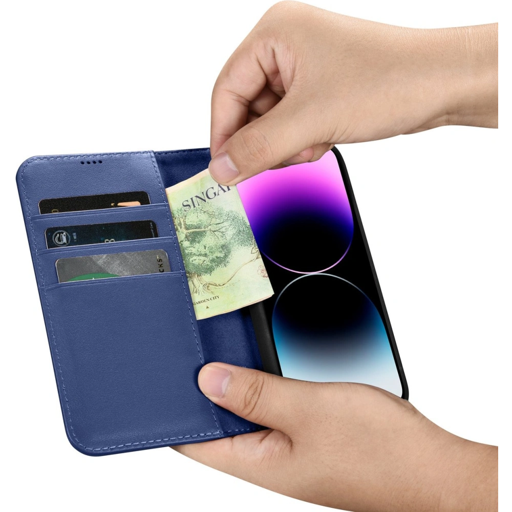 Etui iCarer Wallet Anti-RFID 2in1 Apple iPhone 14 Pro Max niebieski