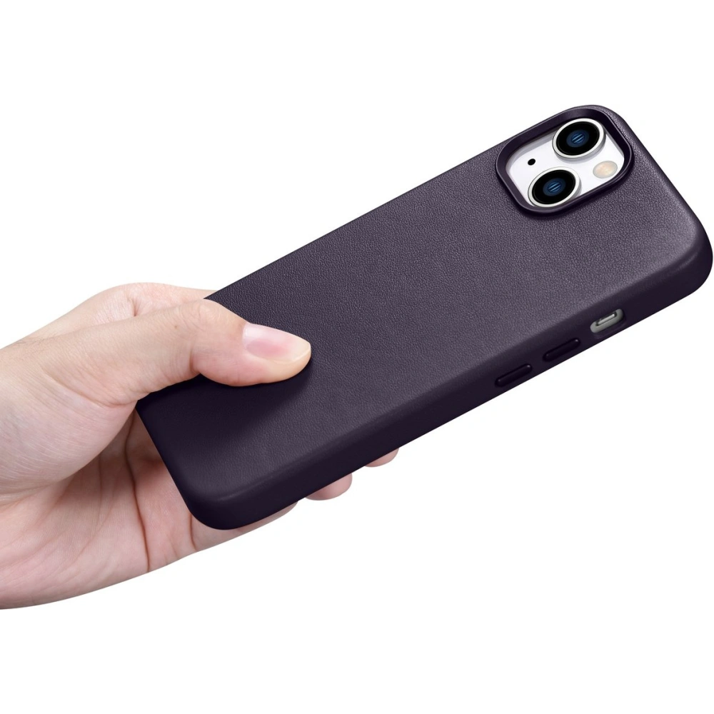 Etui iCarer Case Leather MagSafe Apple iPhone 14 Plus / 15 Plus ciemnofioletowy