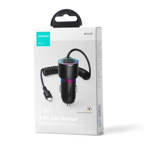 Buy Joyroom Car Charger 3in1 17W + Lightning cable 1.5m black (JR-CL25) - JYR576 - {ean13} - Home Screen Store Europe