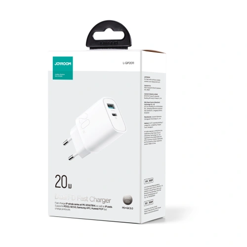 Kup Ładowarka sieciowa Joyroom USB-A QC 3.0/USB-C PD biała (L-QP2011) - JYR588 - {ean13} - Sklep Home Screen
